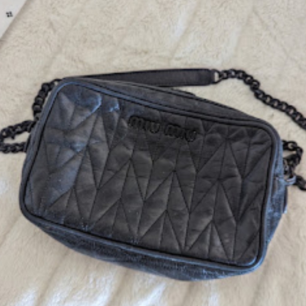 Miu Miu Quilted Black Camera Crossbody Bag